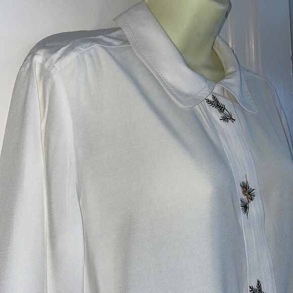 Vtg 90s Susan Bristol petites white blouse with pine needle embroidery - Picture 5 of 13